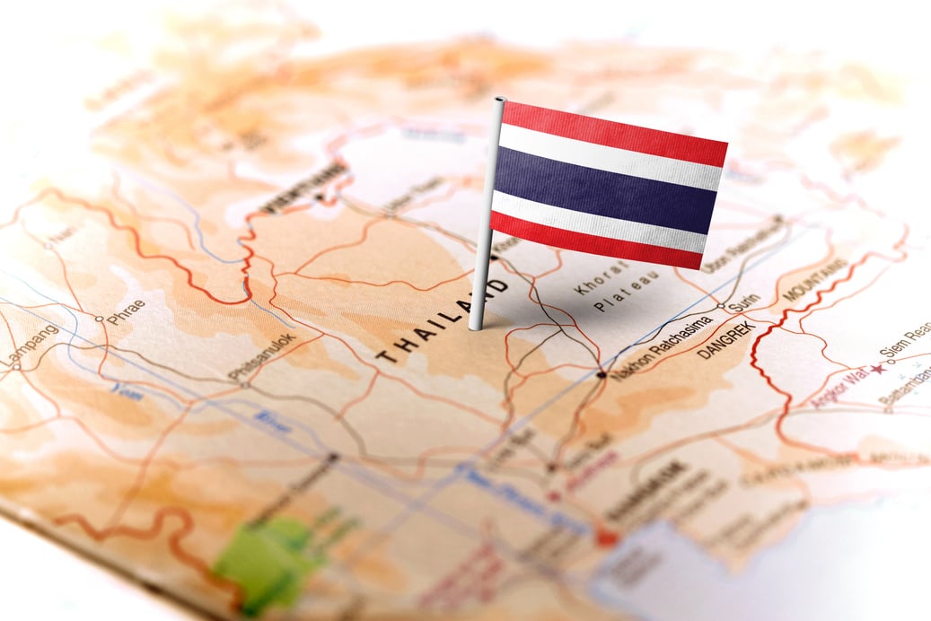 Thailand pinned on the map with flag