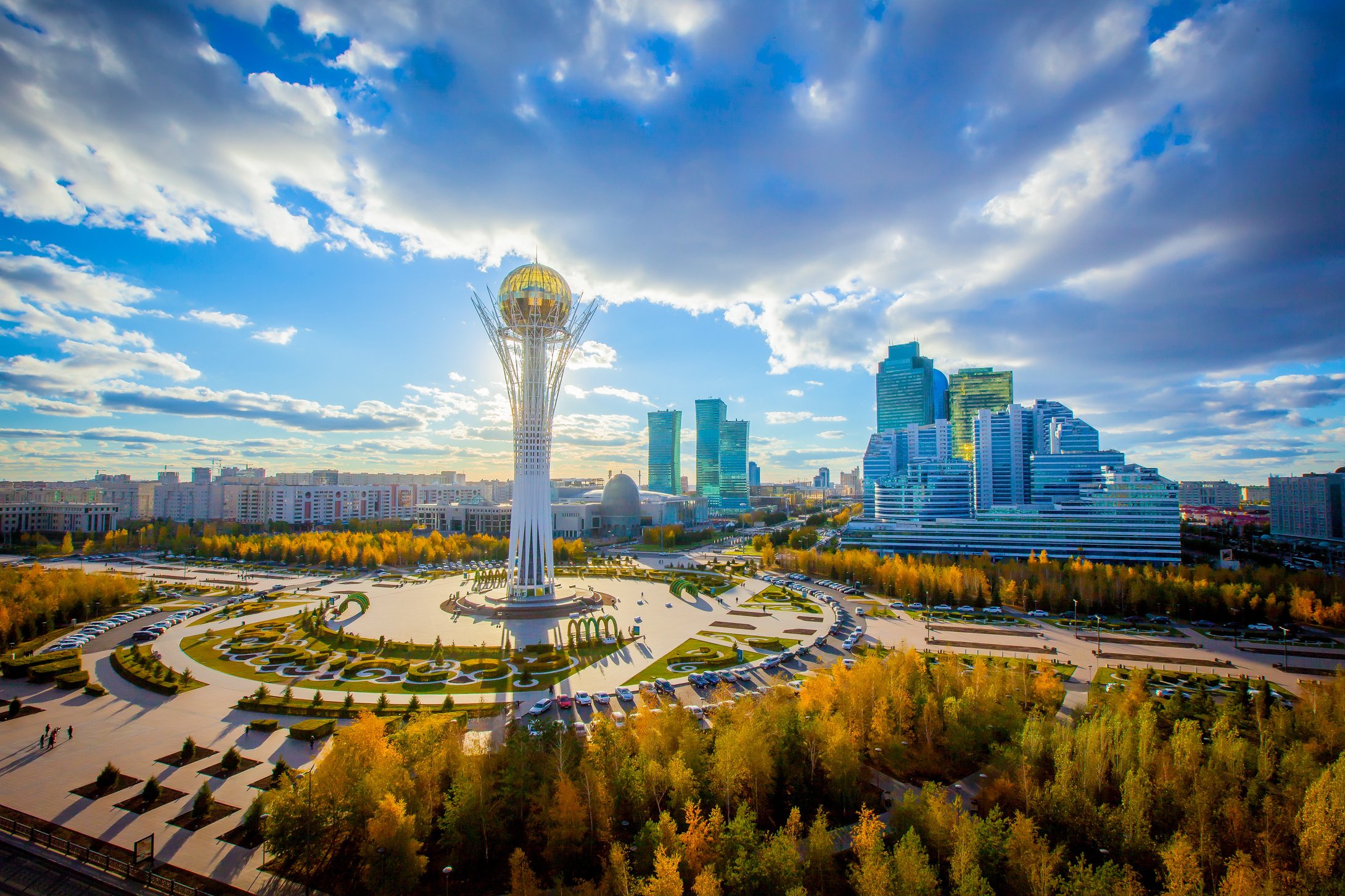 Astana, Nur-Sultan, Kazakhstan. Center of the city, skyscraper, view on Baiterek